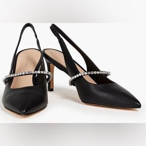 STUART WEITZMAN Crystaline 75 Black Slingback Pump 9.5 Rhinestone Accent